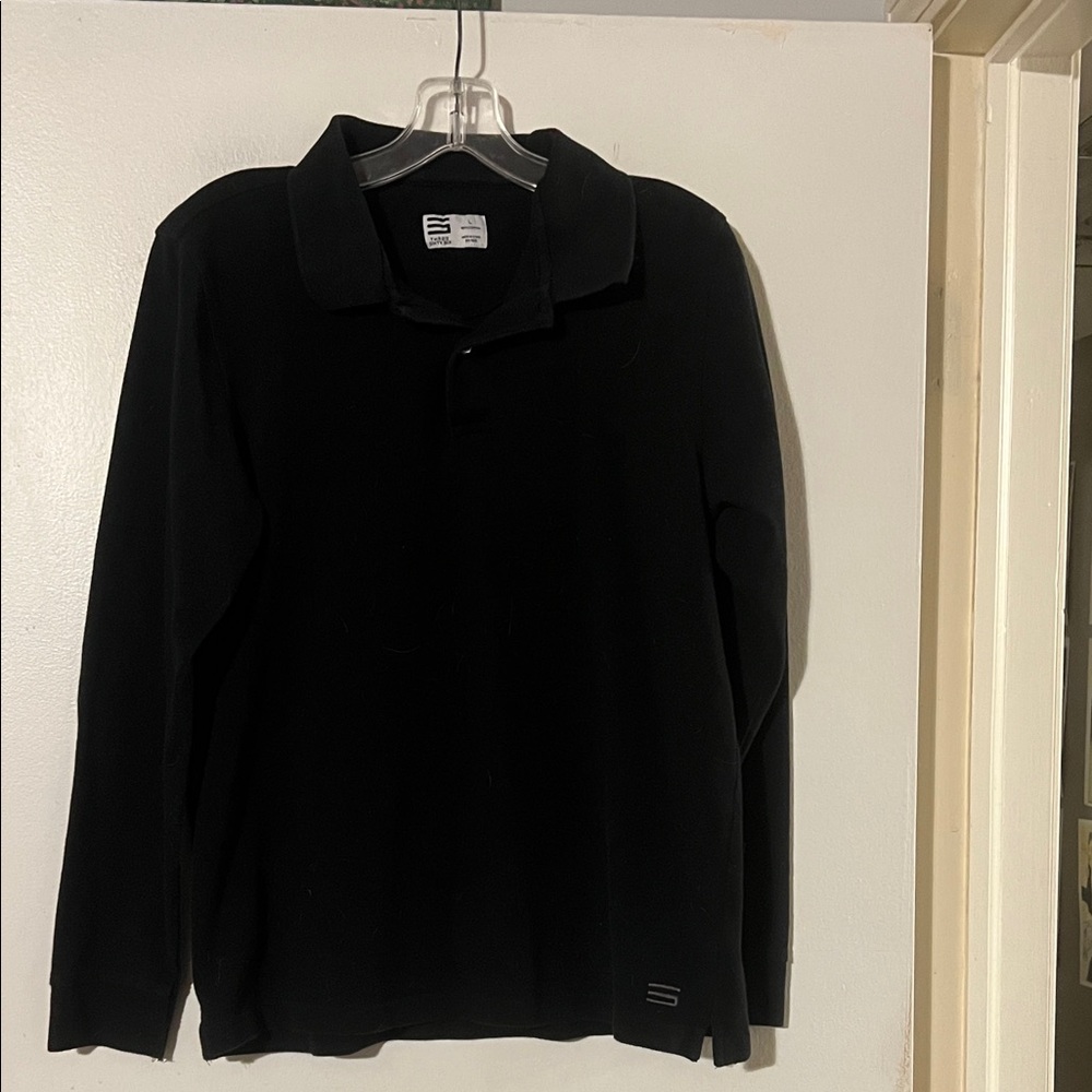 Three Sixty Six mens black long sleeve polo collar shirt